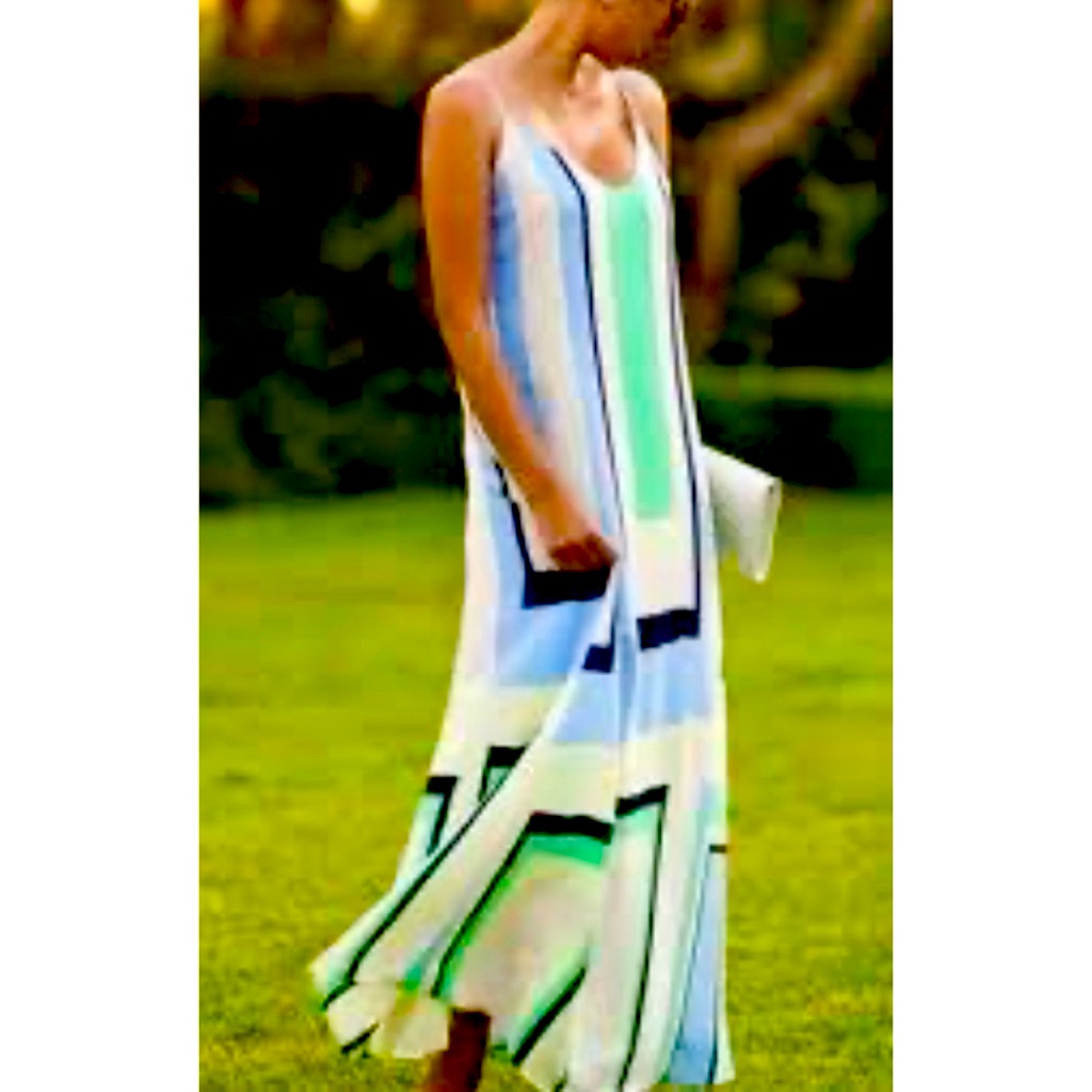 Anthropologie Maeve Yellow Multi Color Spaghetti Strap Lined Maxi Dress Sz S